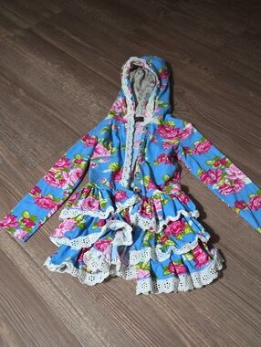 Mustard Pie Blue Floral Dress with Pink Roses